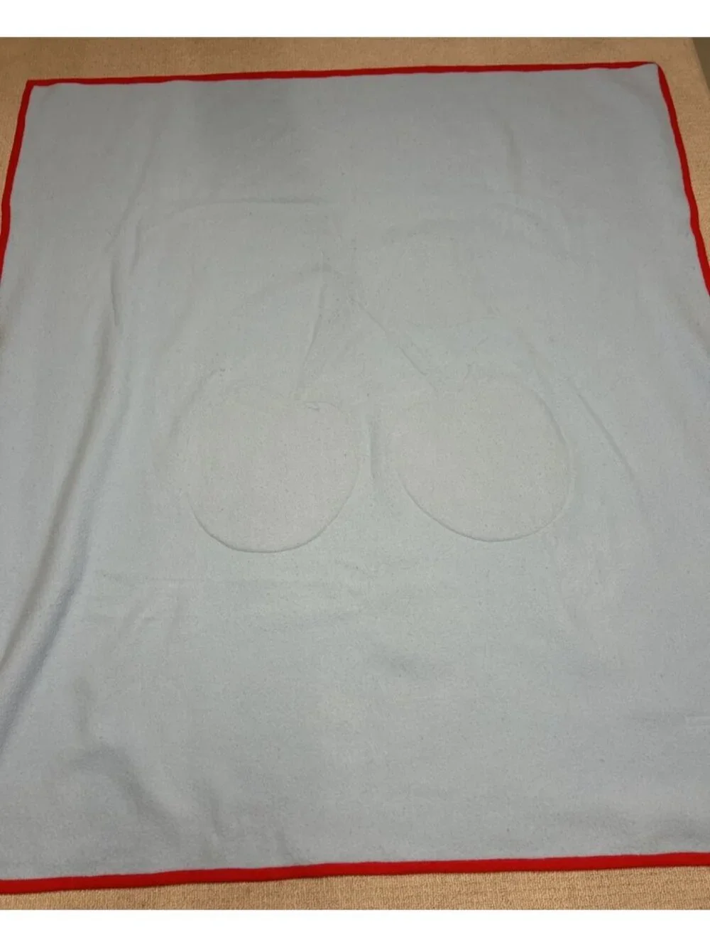 Vintage Girlfriends LA Brand Blanket Light Blue With Cherries Cherry Red Trim